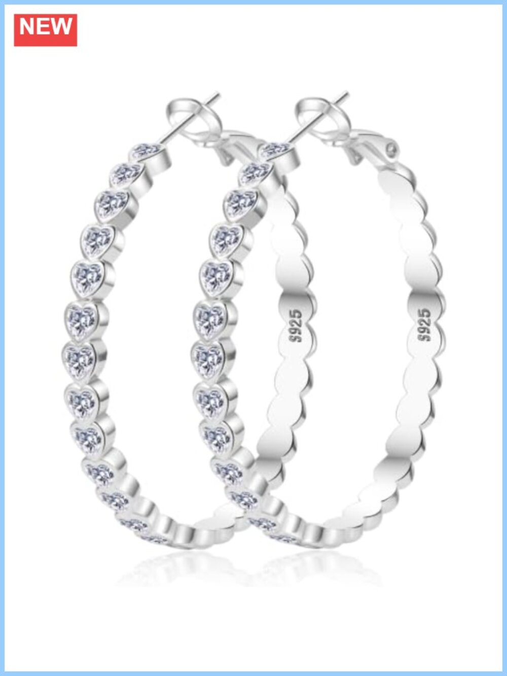 Sterling Silver Heart Hoop Earrings Hypoallergenic Cubic Zirconia Women